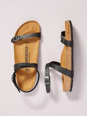 Birkenstock Black Leather Ankle-Strap Sandals
